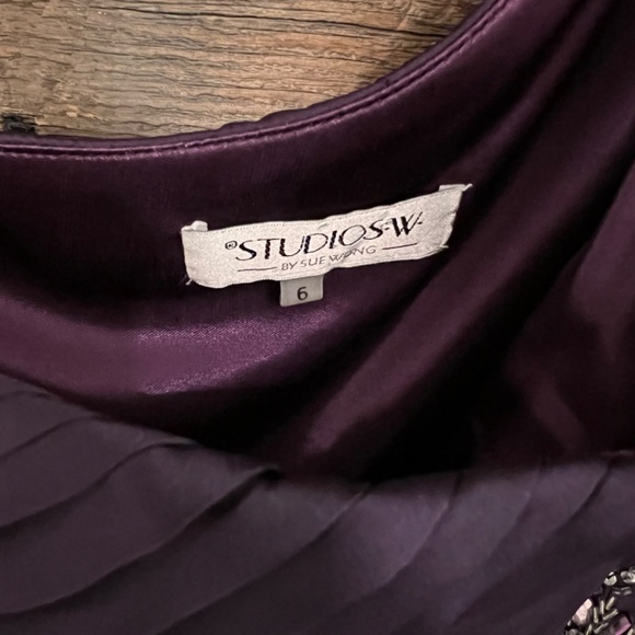 SUE WONG Off-one-Shoulder Purple Cocktail Dress w/Bling, Sz 6 - Picture 6 of 13